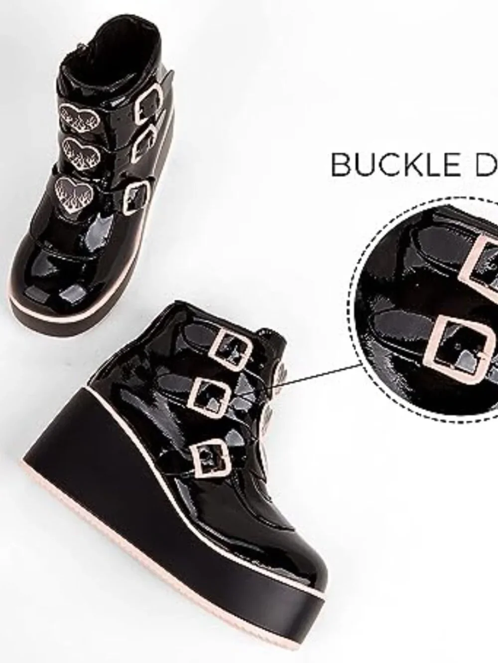 Platform Chunky Ankle Boots Round Toe Zipper Wedge Heels Buckle Thick Sole Goth